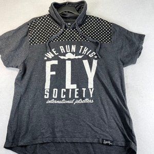 FLY SOCIETY Mens 5XL Oversized Gray Streetwear Skater Short Sleeve Hooded Shirt